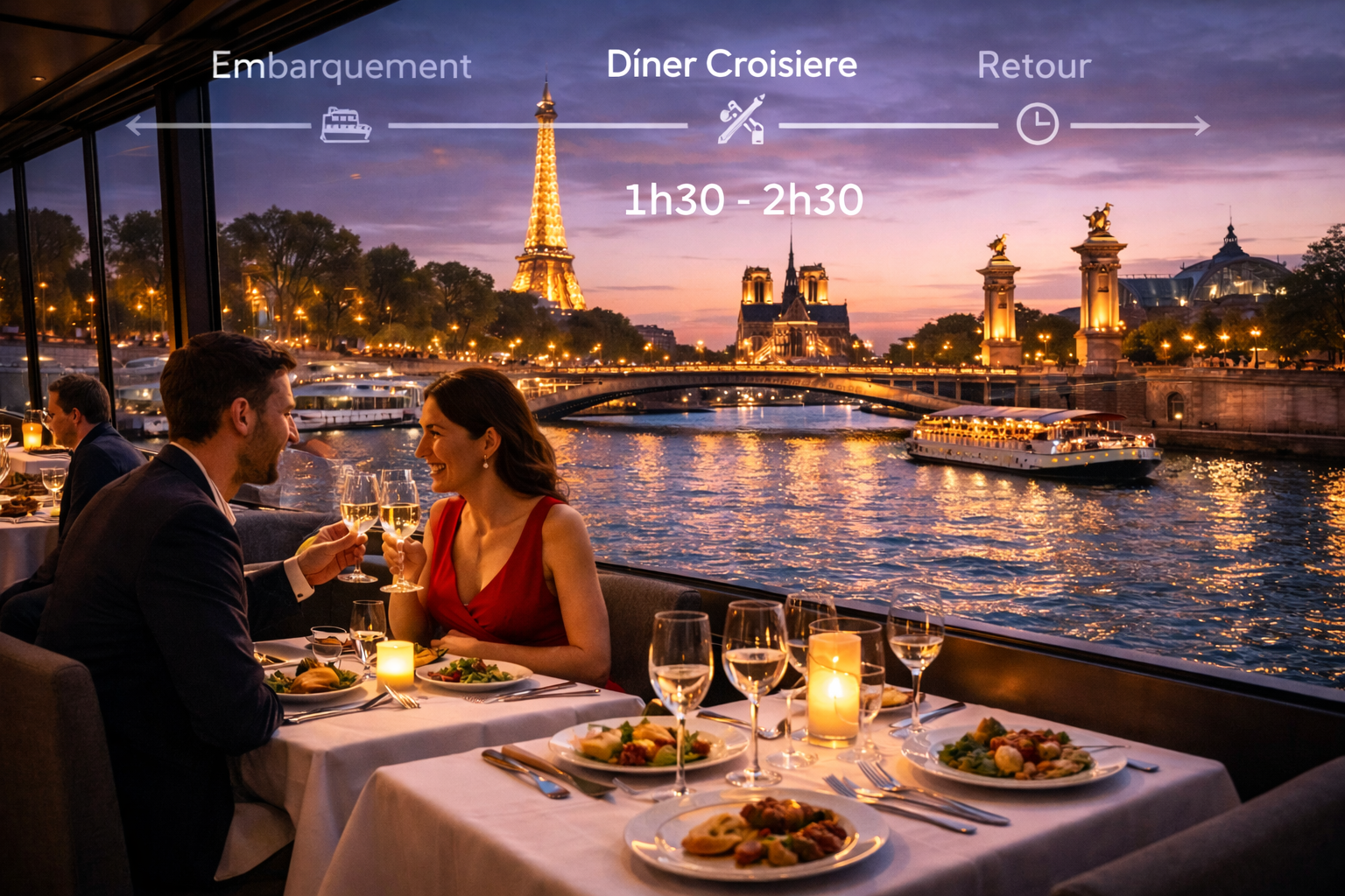 Combien de temps dure un dîner croisière sur la Seine ?